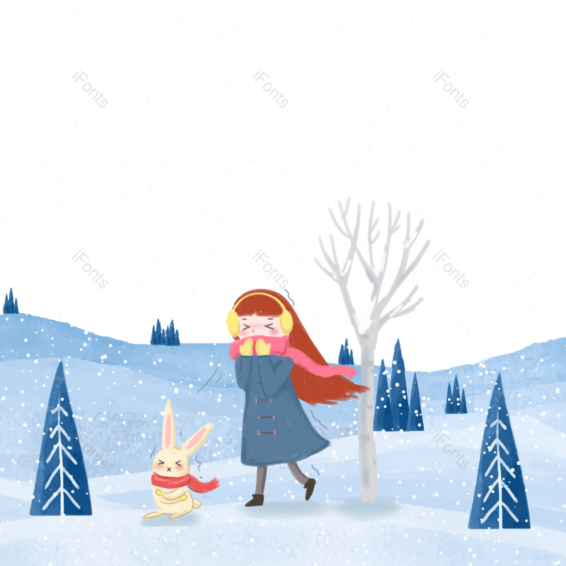 插画图片,雪地元素,女孩PNG,冬天免抠素材